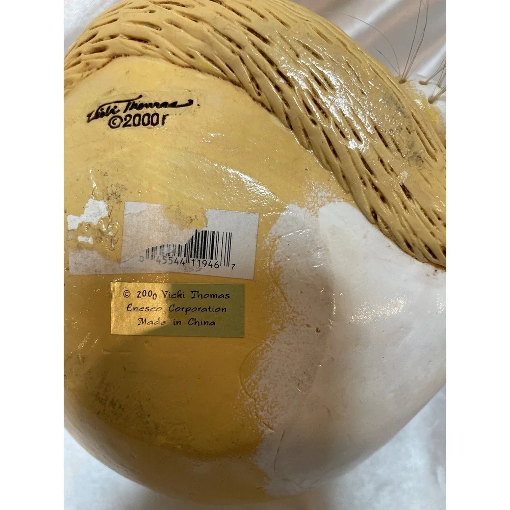 Enesco Vicki Thomas Signed Whimsical Yellow Sleeping Fat Cat Gourd Figurine 2000